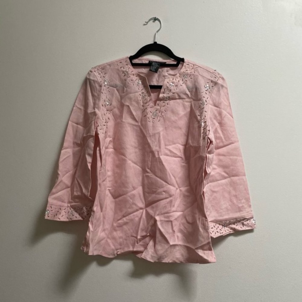 Vintage Anne Carson Linen Embellished Top M